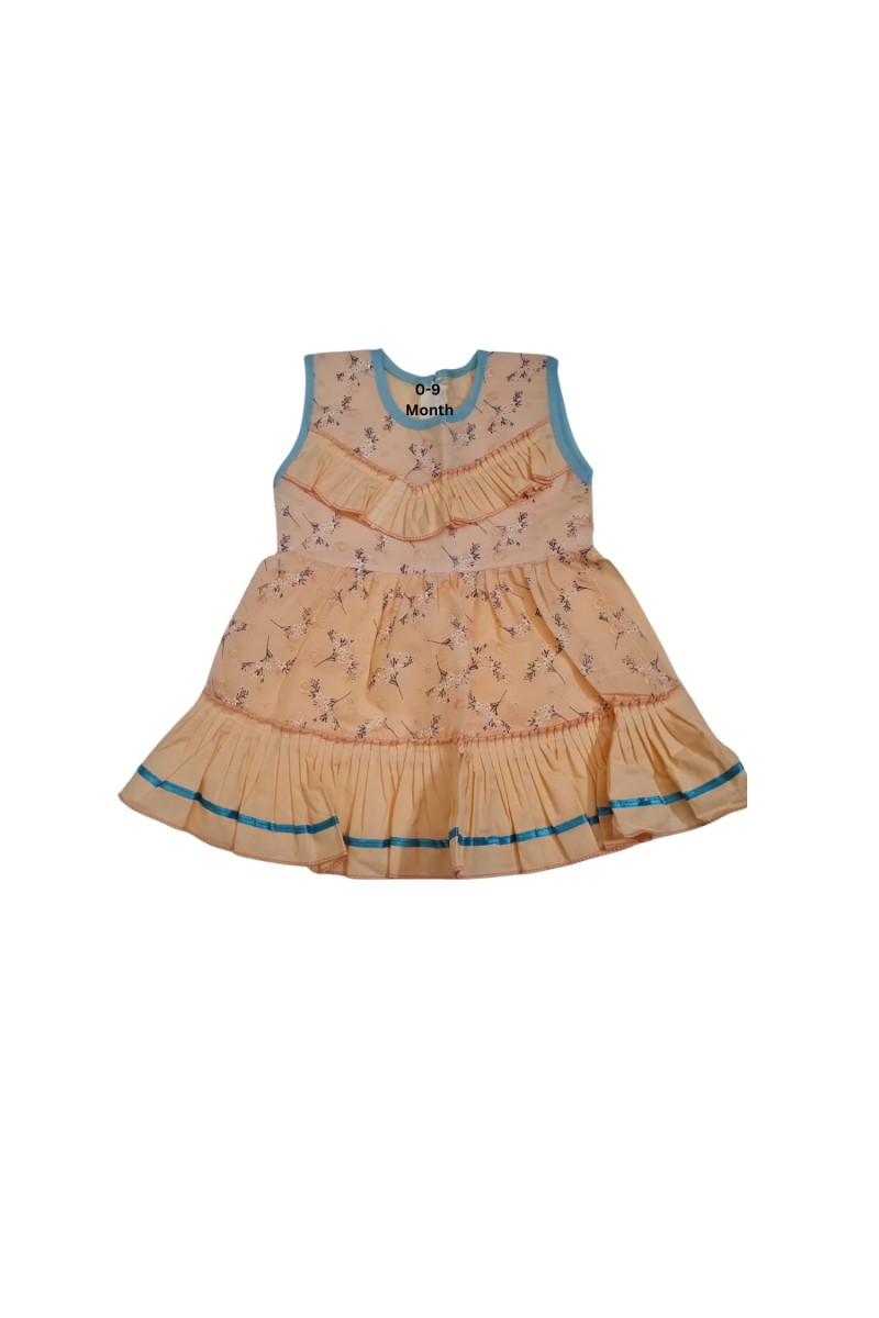 Cotton Sleeveless Baby Girl Frock for 0-9 Months – Soft & Comfortable Dress for Newborns & Infants (1, Peach)