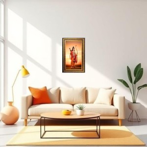 Lord Rama Digital Golden Balck Color Photo Frame | Hindu Religious Wall Decor | 18x24 Inches - Inspirational Wall Art for Office, Home Decor - Ideal Spiritual Gift (F16555)