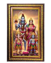 Lordshiva and Parvathi Family Digital Golden Balck Color Photo Frame | Hindu Religious Wall Decor | 18x24 Inches - Inspirational Wall Art for Office, Home Decor - Ideal Spiritual Gift (F16825)