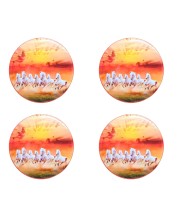 Stainless Steel Round Seven Horses Fridge Magnet | Decorative Refrigerator Magnet for Home & Office | Premium Finish | Pack of 4 (4)
