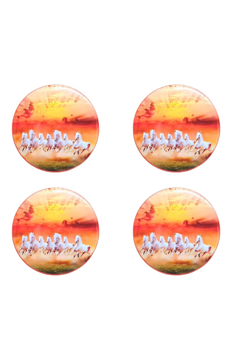 Stainless Steel Round Seven Horses Fridge Magnet | Decorative Refrigerator Magnet for Home & Office | Premium Finish | Pack of 4 (4)