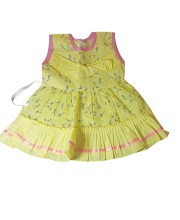 Cotton Baby Girl Frock for 0-9 Months ? Soft & Stylish Infant Dress | Sleeveless Newborn Frock with Lace Detailing | Comfortable for Babies (Yellow)