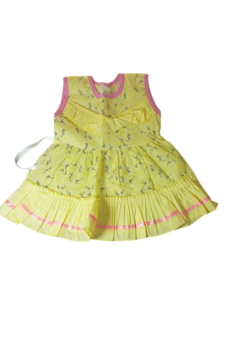 Cotton Baby Girl Frock for 0-9 Months ? Soft & Stylish Infant Dress | Sleeveless Newborn Frock with Lace Detailing | Comfortable for Babies (Yellow)