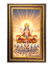 Lord Surya Bhagavan Digital Golden Balck Color Photo Frame | Hindu Religious Wall Decor | 12x18 Inches - Inspirational Wall Art for Office, Home Decor - Ideal Spiritual Gift (F16872)
