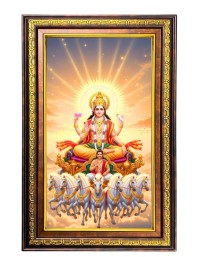 Lord Surya Bhagavan Digital Golden Balck Color Photo Frame | Hindu Religious Wall Decor | 16x22 Inches - Inspirational Wall Art for Office, Home Decor - Ideal Spiritual Gift (F16872)