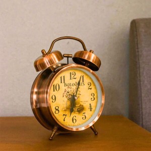 Vintage Twin Bell Alarm Clock for Bedroom | Retro Analog Table Clock with Loud Ring, Classic Dial & Metal Body | Battery Operated Decorative Bedside Clock for Home & Office (Vintage Copper Brown)