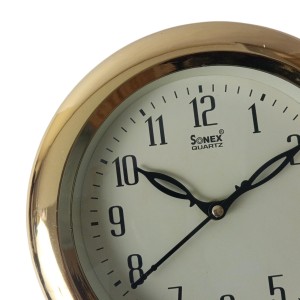 Classic Round Golden Color Clock with Black Numbers | Silent Sweep Quartz Movement | Decorative Wall Clock for Home, Office, and Living Room | Length-Breadth-Height 20cm x 20cm x 1.5cm