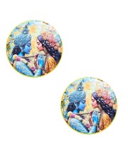 Stainless Steel Round Radha Krishna Fridge Magnet | Devotional & Decorative Refrigerator Magnet for Home & Office | Premium Finish | Pack of 2