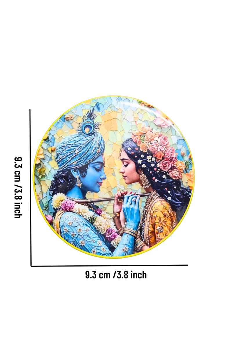 Stainless Steel Round Radha Krishna Fridge Magnet | Devotional & Decorative Refrigerator Magnet for Home & Office | Premium Finish | Pack of 2