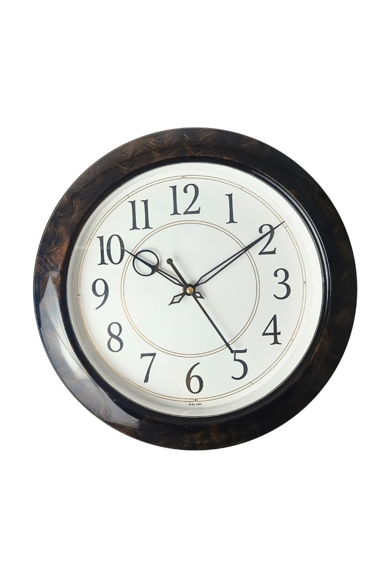 Deep Brown Round Analog Wall Clock with Black Numbers | Silent Sweep Quartz Movement | Decorative Wall Clock for Home, Office, and Living Room | Length-Breadth-Height 29cm x 29cm x 2.1cm