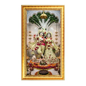 Divine Radha Krishna Digital Golden Color Photo Frame | Hindu Religious Wall Decor | 8x15 Inches - Inspirational Wall Art For Office, Home Decor - Ideal Spiritual Gift (F10265)