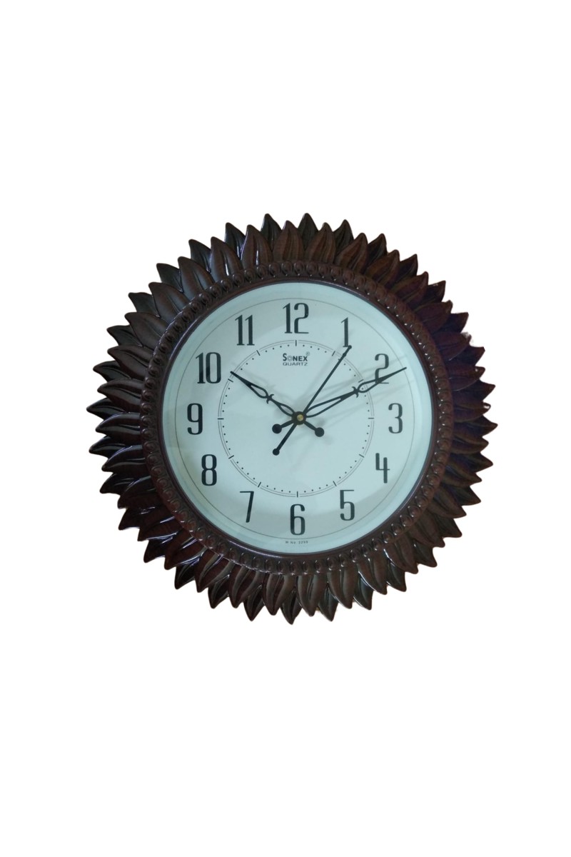 Hitech Sales Classic Quartz Stylish Sunflower Designed Wooden Analog 32 Cm Decorative Weatherproof Latest WallClock Battery Operated Round Easy to Read for Living Room Bedroom Office Kitchen School