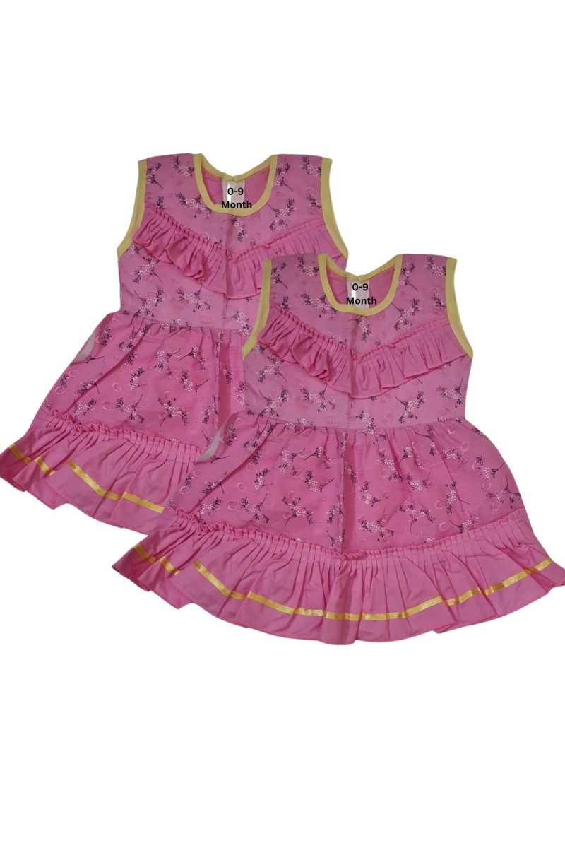 Cotton Sleeveless Baby Girl Frock for 0-9 Months – Soft & Comfortable Dress for Newborns & Infants (2, Pink)