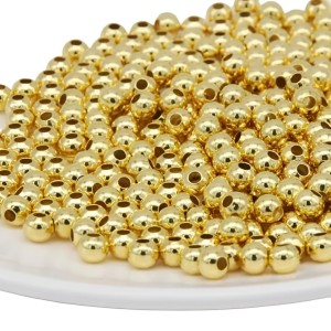 HiTechMart Gold-Plated Round Spacer Beads – Small Plastic Craft Beads for Jewelry Making, DIY Bracelets, Necklaces & Decorations (Bulk Pack) (300)