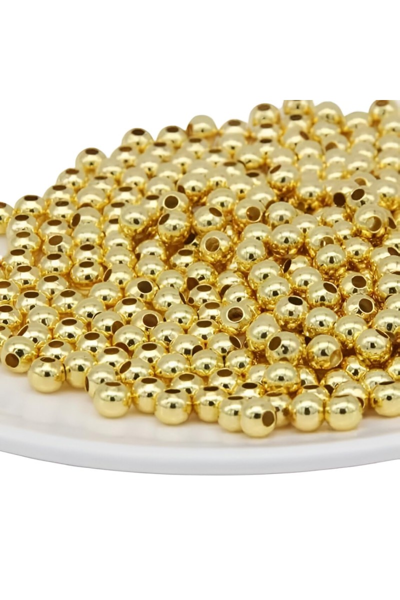 HiTechMart Gold-Plated Round Spacer Beads – Small Plastic Craft Beads for Jewelry Making, DIY Bracelets, Necklaces & Decorations (Bulk Pack) (200)