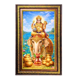 Kubera Digital Golden Balck Color Photo Frame | Hindu Religious Wall Decor | 16x22 Inches - Inspirational Wall Art for Office, Home Decor - Ideal Spiritual Gift (F16913)