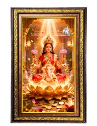 Lakshmi Ganesha Digital Golden Balck Color Photo Frame | Hindu Religious Wall Decor | 16x22 Inches - Inspirational Wall Art for Office, Home Decor - Ideal Spiritual Gift (F16911)