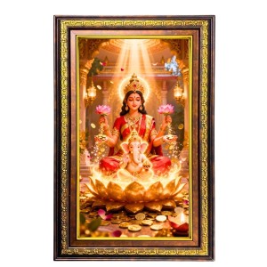 Lakshmi Ganesha Digital Golden Balck Color Photo Frame | Hindu Religious Wall Decor | 16x22 Inches - Inspirational Wall Art for Office, Home Decor - Ideal Spiritual Gift (F16911)