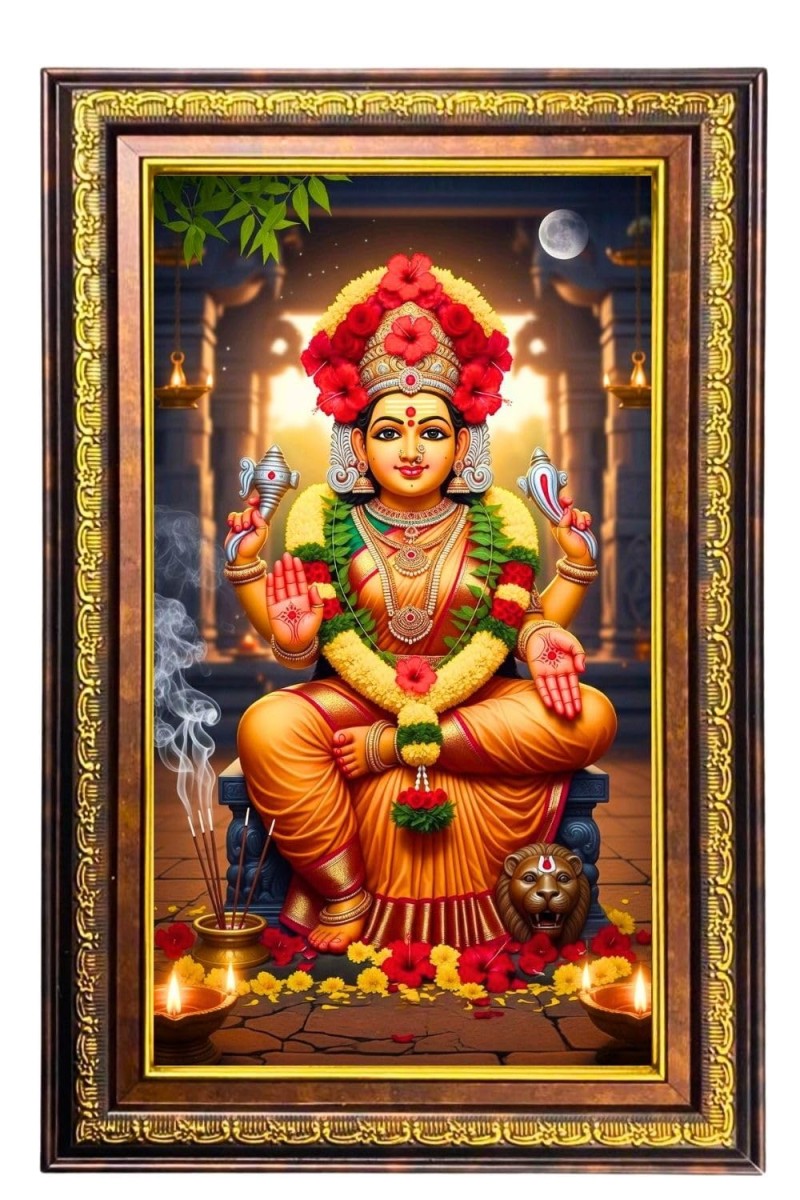 Goddess SRI Lalitha Devi Digital Golden Balck Color Photo Frame | Hindu Religious Wall Decor | 12x18 Inches - Inspirational Wall Art for Office, Home Decor - Ideal Spiritual Gift (F16662)