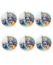 Stainless Steel Round Krishna Fridge Magnet | Decorative Spiritual Refrigerator Magnet for Home & Office | Pack of 6 (6)