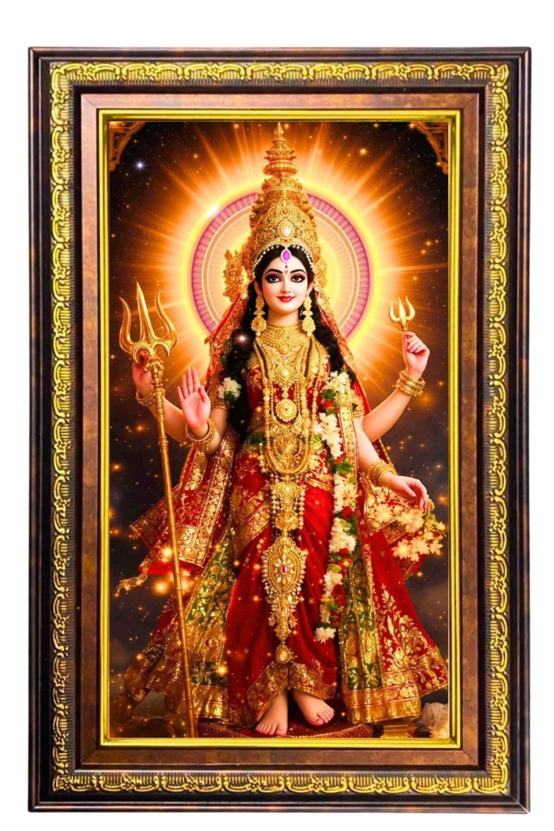 Durga Matha Digital Golden Balck Color Photo Frame | Hindu Religious Wall Decor | 10x16 Inches - Inspirational Wall Art for Office, Home Decor - Ideal Spiritual Gift (F16892)