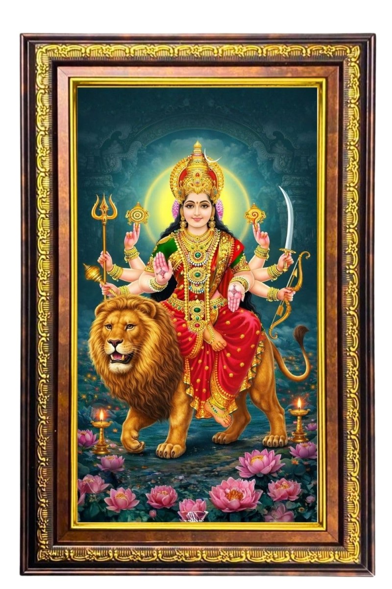 Durga Matha Digital Golden Balck Color Photo Frame | Hindu Religious Wall Decor | 10x16 Inches - Inspirational Wall Art for Office, Home Decor - Ideal Spiritual Gift (F16711)