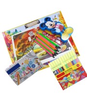Drawing Board with Large Drawing Notebook, 10 Drawing Pencils + 1 Writing Pencil, 3 Erasers, 1 Sharpener, 12 Shades Crayon, 12 Shades Sketchpen Set, 15 cm Scale, 2-Lid Pencil Box