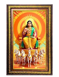 Surya Bhagavan Digital Golden Balck Color Photo Frame | Hindu Religious Wall Decor | 10x16 Inches - Inspirational Wall Art for Office, Home Decor - Ideal Spiritual Gift (F16647)