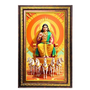 Surya Bhagavan Digital Golden Balck Color Photo Frame | Hindu Religious Wall Decor | 10x16 Inches - Inspirational Wall Art for Office, Home Decor - Ideal Spiritual Gift (F16647)