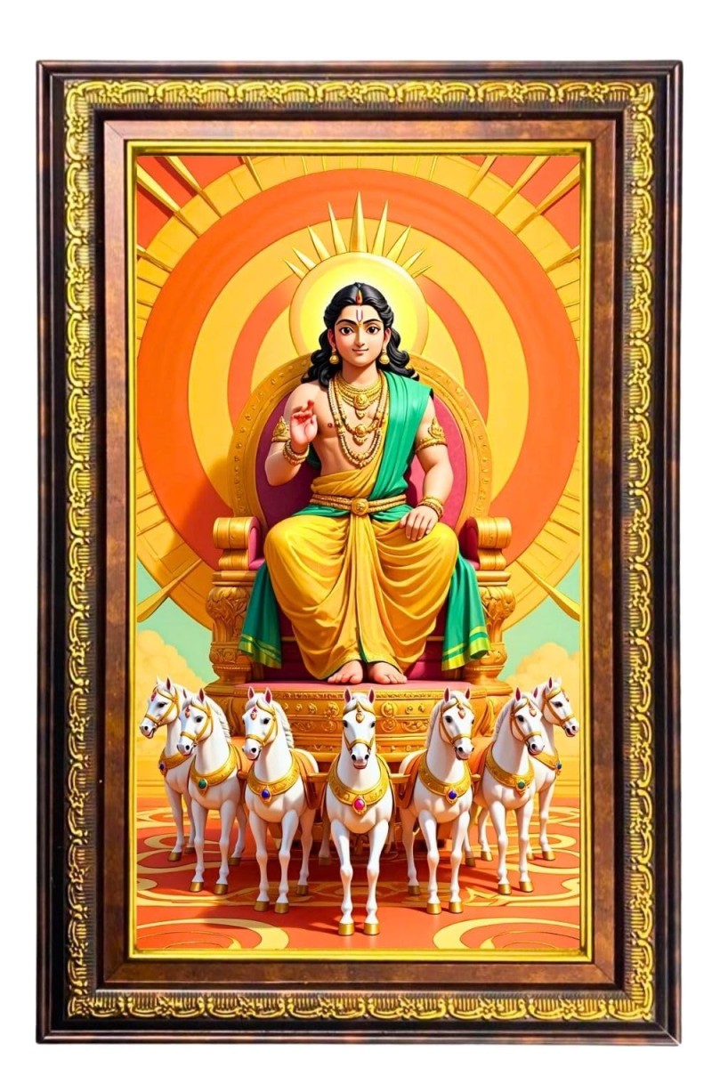 Surya Bhagavan Digital Golden Balck Color Photo Frame | Hindu Religious Wall Decor | 16x22 Inches - Inspirational Wall Art for Office, Home Decor - Ideal Spiritual Gift (F16647)
