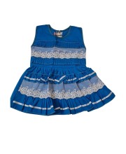 Cotton Baby Girl Frock for 0-9 Months – Soft & Stylish Sleeveless Dress with Lace Design for Newborns & Infants (1, Blue)