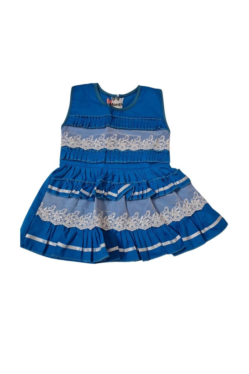 Cotton Baby Girl Frock for 0-9 Months – Soft & Stylish Sleeveless Dress with Lace Design for Newborns & Infants (1, Blue)
