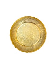 Pure Brass Decorative Pooja Thali Plate | Handcrafted Floral Engraved Brass Plate for Pooja, Aarti & Home Temple | Traditional Golden Brass Thali for Festive Use & Gifting (Small) (Small)
