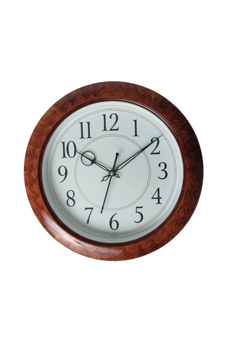 Brown Round wooden type design analog wall clock with black numbers | Silent Sweep Quartz Movement | Decorative Wall Clock for Home, Office, and Living Room | Length-Breadth-Height 30cm x 30cm x 2.2cm