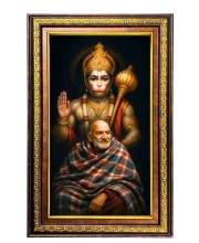 Neem Karoli Baba Digital Golden Balck Color Photo Frame | Hindu Religious Wall Decor | 14x20 Inches - Inspirational Wall Art for Office, Home Decor - Ideal Spiritual Gift (F16622)
