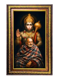 Neem Karoli Baba Digital Golden Balck Color Photo Frame | Hindu Religious Wall Decor | 10x16 Inches - Inspirational Wall Art for Office, Home Decor - Ideal Spiritual Gift (F16622)