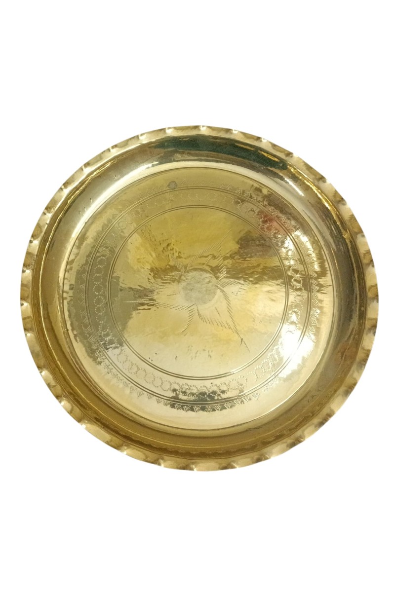 HiTechMart Brass Puja Thali | Traditional Aarti Plate with Intricate Design for Festivals, Religious Ceremonies, and Home Décor (Round)