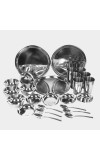 Steel Dinner Set 30 Pcs Bowl: 5 X 11 cm, Dish Bowl: 2 X 11 cm, Glass: 11 X 7 cm, Plate: 28 cm Dia., Spoon: 16 X 4 cm, 6 Bowls, 6 Dish Bowls, 6 Glasss, 6 Plates, 6 Spoons