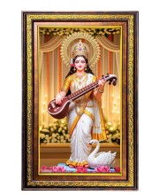 Goddess Saraswathi Digital Golden Balck Color Photo Frame | Hindu Religious Wall Decor | 10x16 Inches - Inspirational Wall Art for Office, Home Decor - Ideal Spiritual Gift (F16522)