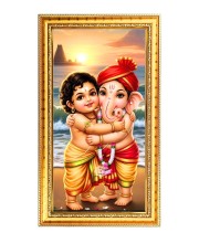 Bala Murugaan & Lord Ganesh Digital Golden Color Photo Frame | Hindu Religious Wall Decor | 10x17 Inches - Inspirational Wall Art For Office, Home Decor - Ideal Spiritual Gift (F10351)