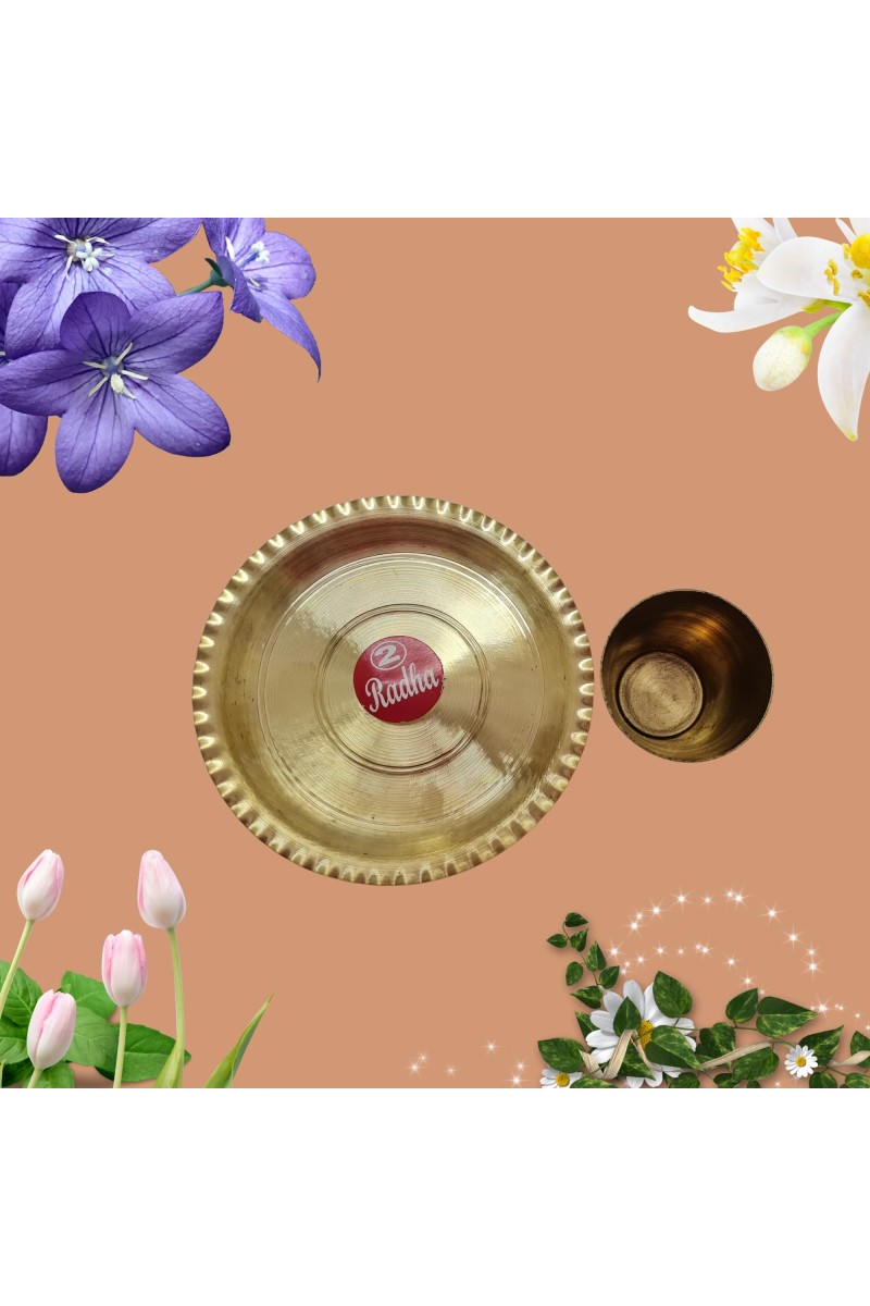 Medium BHOG Plate with Glass Or Thala Glass Brass Metal for Home,Office and Temple Puja Radha 2
