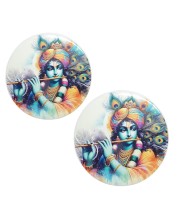 Stainless Steel Round Krishna Fridge Magnet | Decorative Spiritual Refrigerator Magnet for Home & Office | Pack of 2