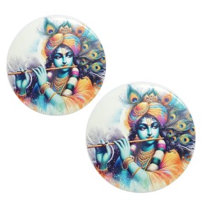 Stainless Steel Round Krishna Fridge Magnet | Decorative Spiritual Refrigerator Magnet for Home & Office | Pack of 2 Stainless Steel Round Krishna Fridge Magnet | Decorative Spiritual Refrigerator Magnet for Home & Office | Pack of 2