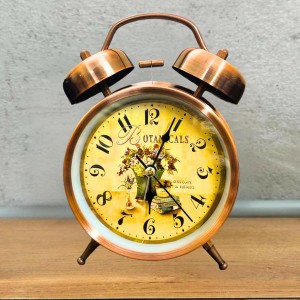 Vintage Twin Bell Alarm Clock for Bedroom | Retro Analog Table Clock with Loud Ring, Classic Dial & Metal Body | Battery Operated Decorative Bedside Clock for Home & Office (Vintage Copper Brown)
