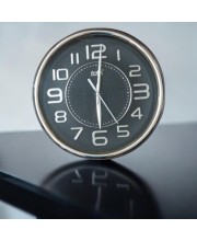 Round Silver Color Analog Wall Clock with Silver Numbers | Silent Sweep Quartz Movement | Decorative Wall Clock for Home, Office, and Living Room | Length-Breadth-Height 25.5cm x 25.5cm x 3.2cm