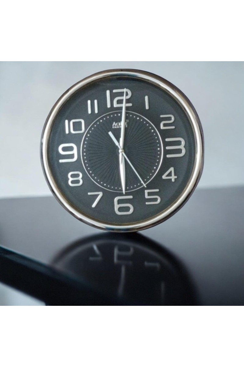 Round Silver Color Analog Wall Clock with Silver Numbers | Silent Sweep Quartz Movement | Decorative Wall Clock for Home, Office, and Living Room | Length-Breadth-Height 25.5cm x 25.5cm x 3.2cm