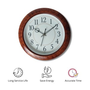 Brown Round wooden type design analog wall clock with black numbers | Silent Sweep Quartz Movement | Decorative Wall Clock for Home, Office, and Living Room | Length-Breadth-Height 30cm x 30cm x 2.2cm