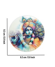 Stainless Steel Round Krishna Fridge Magnet | Decorative Spiritual Refrigerator Magnet for Home & Office | Pack of 2