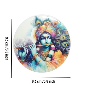 Stainless Steel Round Krishna Fridge Magnet | Decorative Spiritual Refrigerator Magnet for Home & Office | Pack of 4 (4)