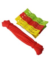 Plastic Clips & Nylon Clothesline Set | 12 Strong Clips with Durable Rope for Laundry Drying | Ideal for Home, Balcony, Camping, and Travel